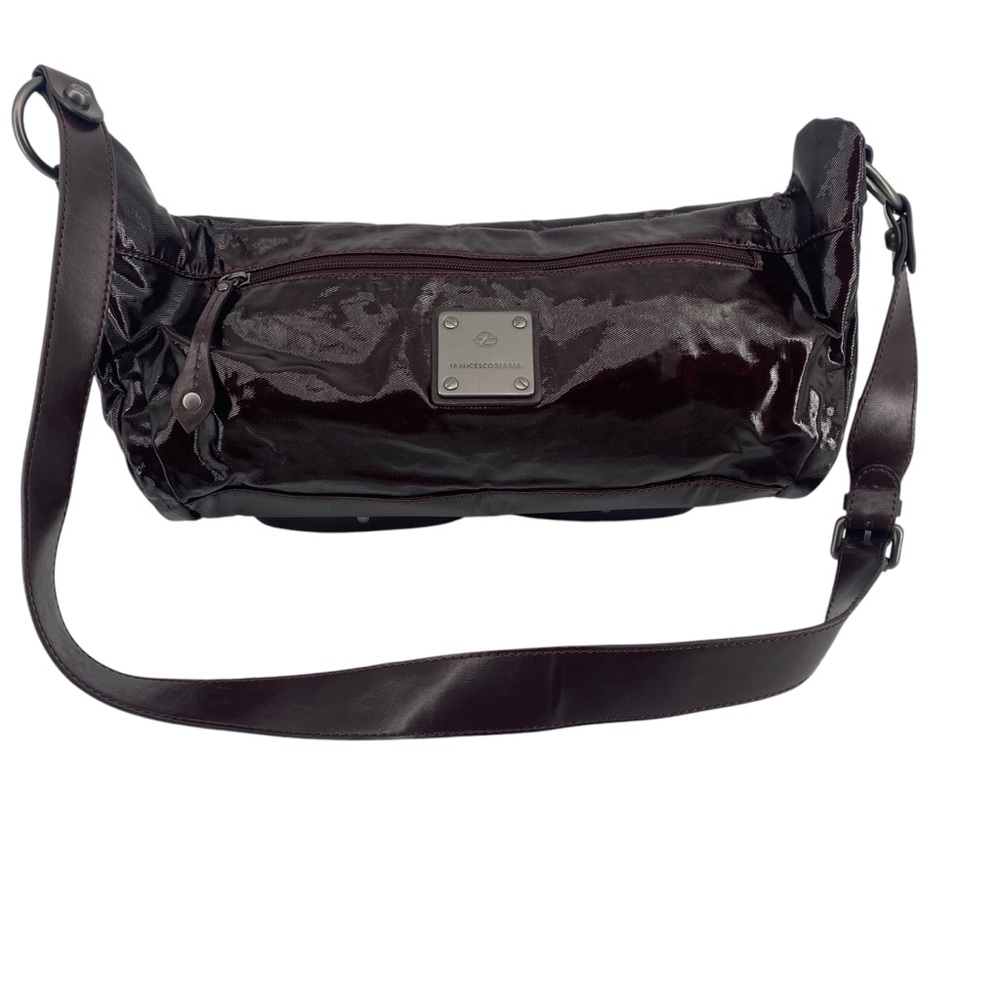Francesco Biasia Burgundy Coated Canvas Shoulder Bag Y2K Pocket Utility Satchel